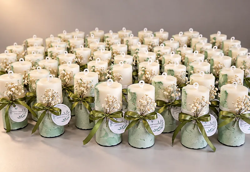 Encomenda de dezenas de velas com base de concreto para um evento