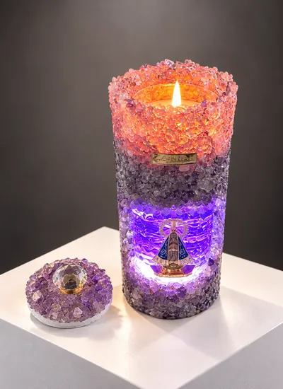 Vela gruta de ametista com Nossa Senhora Aparecida e LED
